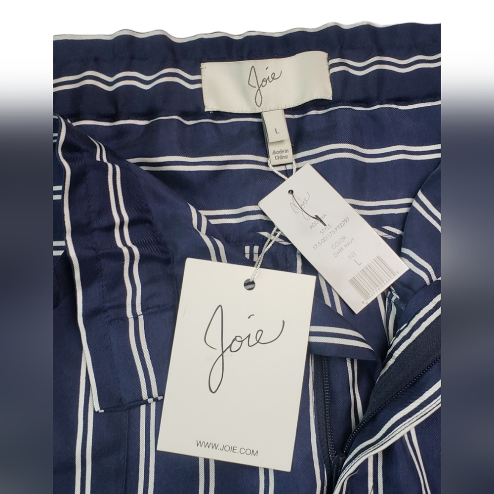 NWT Joie Addiena Silk Stripe Cropped Pants Dark Navy L Coastal Nautical Capsule - Picture 6 of 15